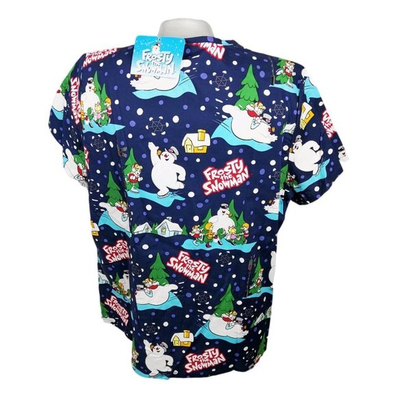Scrubs Top Xmas Frosty The Snowman Blue L 2XL 3XL Warner Bro NEW - Picture 2 of 4